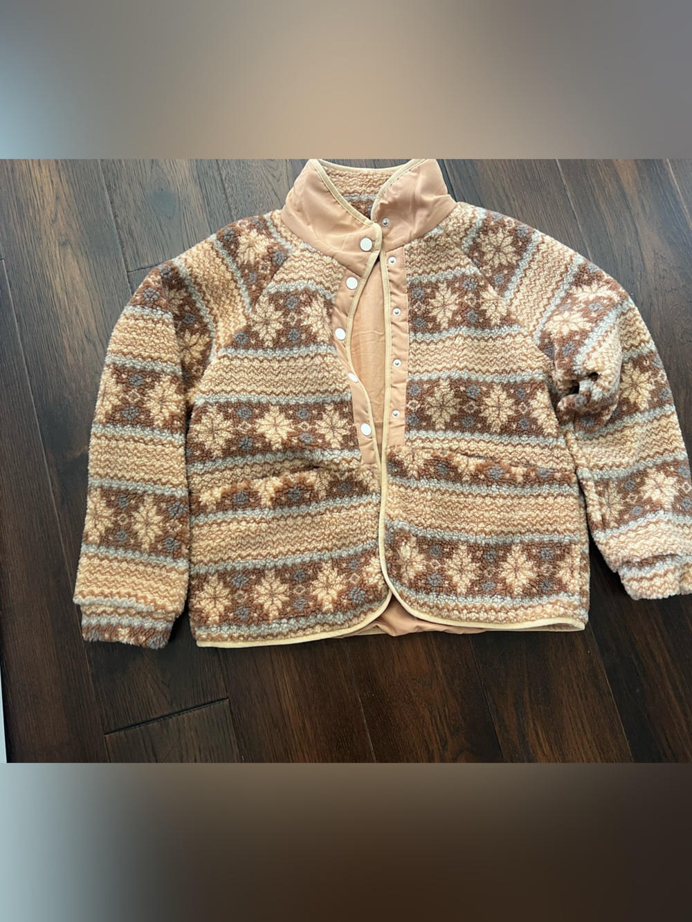 Cozy Fair Isle Snap-Front Women’s Cardigan Jacket - Beige Brown
